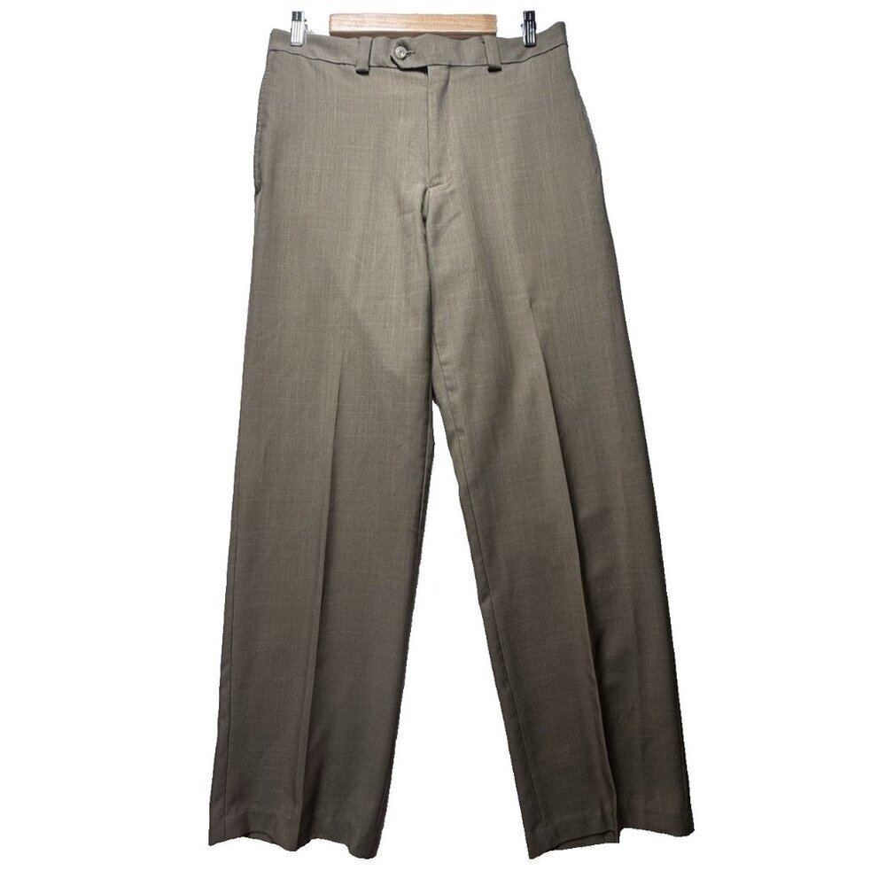 Haggar Men's Dress Pants 32x30 Tan Beige Flat Front Straight Leg Polyester Blend